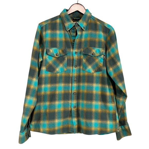 Fayettechill Tops - Fayettechill Teal and Orange Plaid 100% Cotton Flannel Shirt Women's Size M